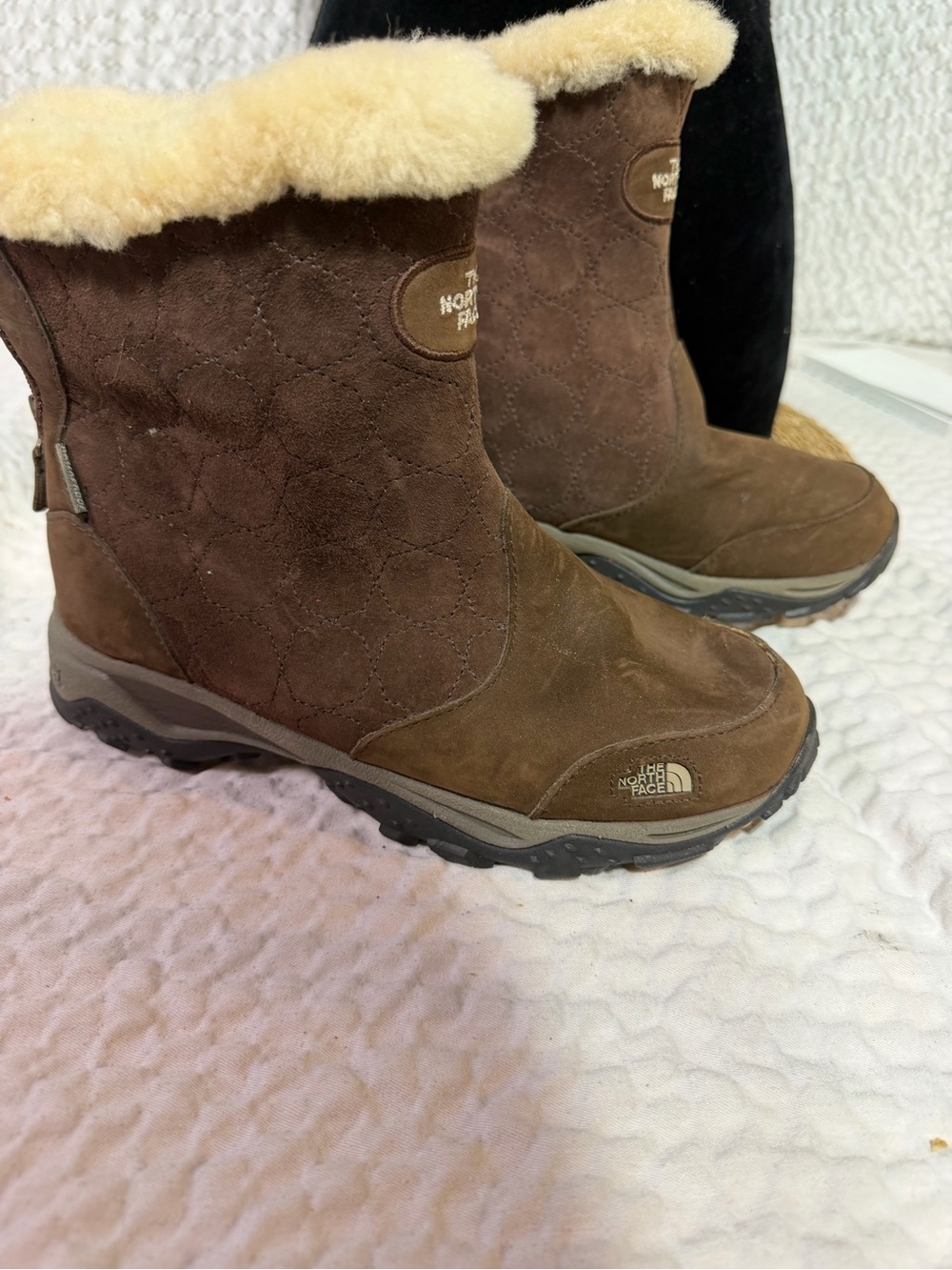 The North Face Women's Brown Suede Shearling-Trim Winter Boots